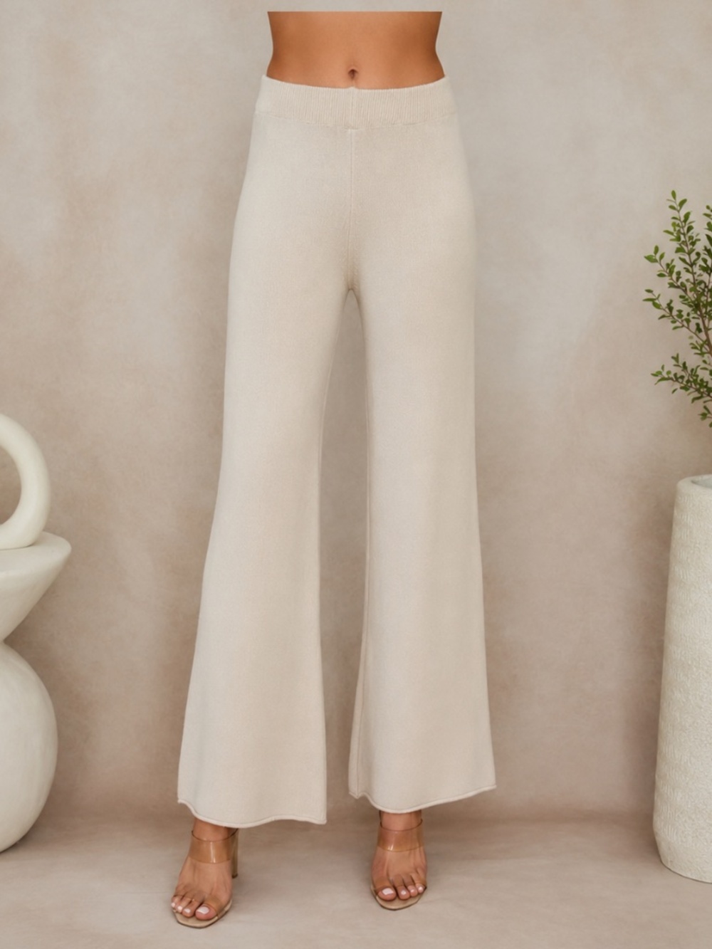 Milio Milano NWT Lia Knit Wide Leg Pants Beige XS/S Made in Italy